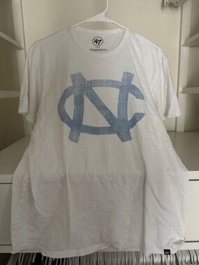 47 Brand White T-Shirt with Light Blue UNC Logo